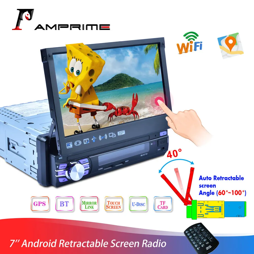 AMprime Android 2din Автомагнитола телескопическая машина gps Wifi MP5 Bluetooth USB FM сенсорный экран 2 Din Авторадио мультимедийный плеер