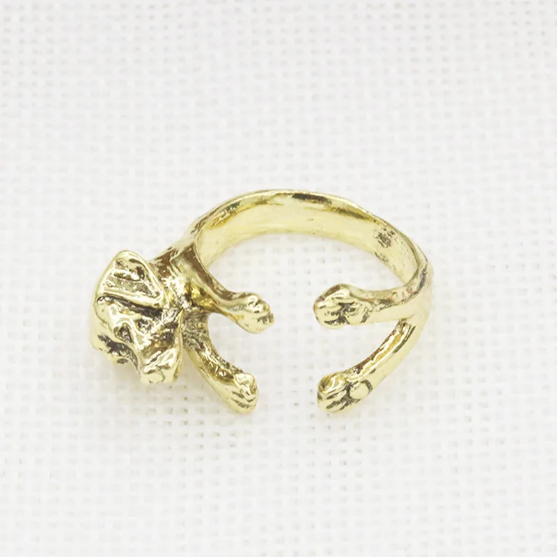 

Vivid Cute Whole Puppy Dog Shape Open Black Golden Silver Vintage Adjustable Rings For Women Men