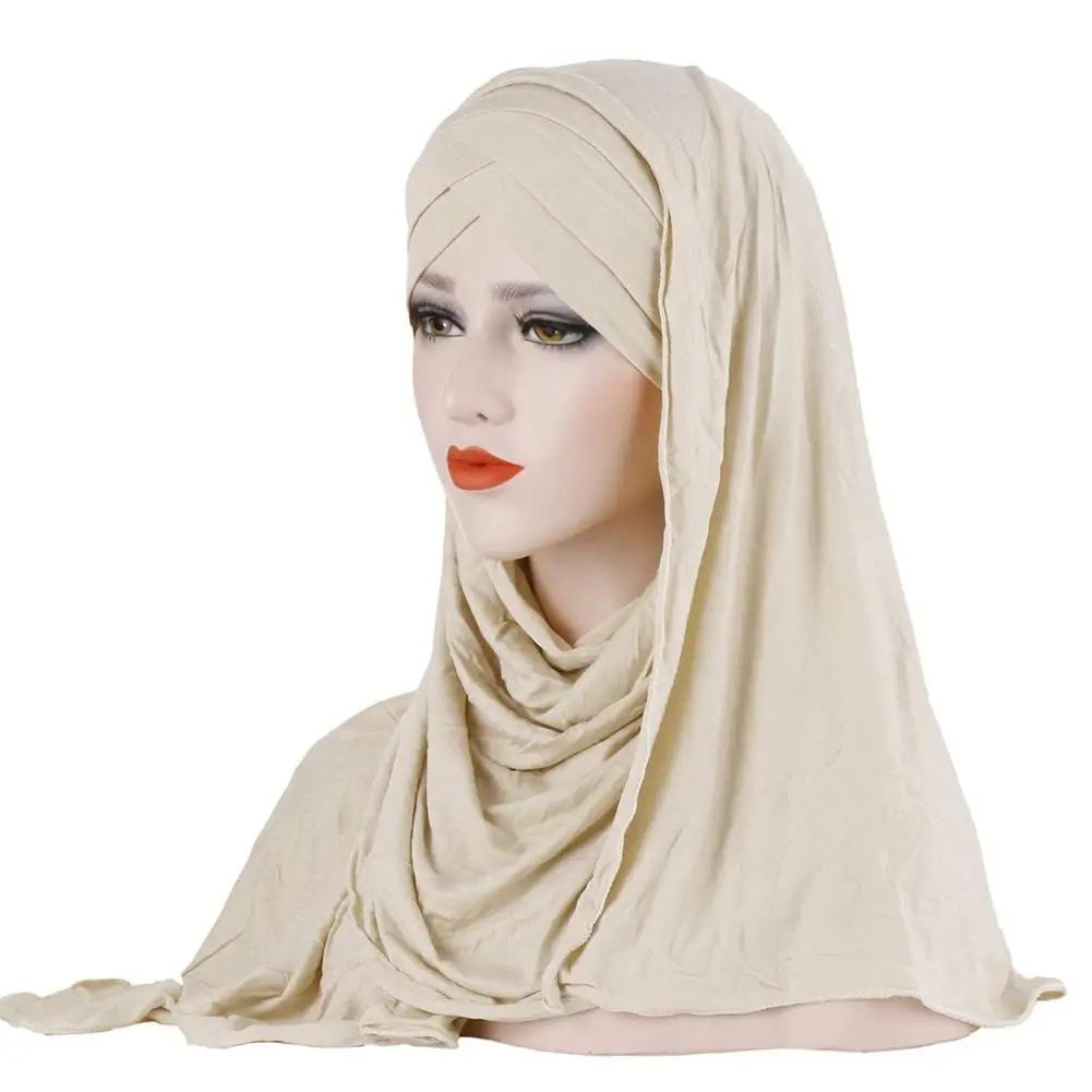 2019 женский простой мягкий хлопковый Джерси-шарф с головой хиджаб мгновенный шали из фуляра Femme мусульманские хиджабы готовы носить