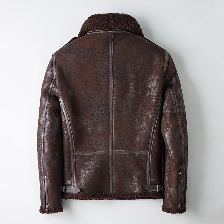 Зимняя Теплая мужская Байкерская шерстяная куртка с мехом, Классическая B3 винтажная куртка из натуральной кожи. Толстая дубленка