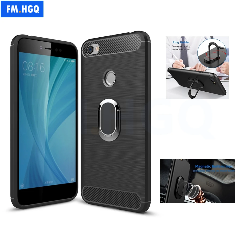 

Silicone TPU Carbon Fiber Cases for Xiaomi Redmi Note 5A Magnetic Car Mount Ring Stand Holder for Redmi Note5A Soft Case Coque