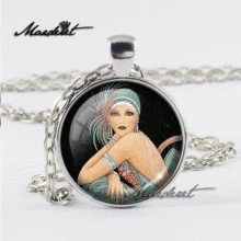 Maderet арт деко Flapper стекло кабошон ожерелье ручной работы