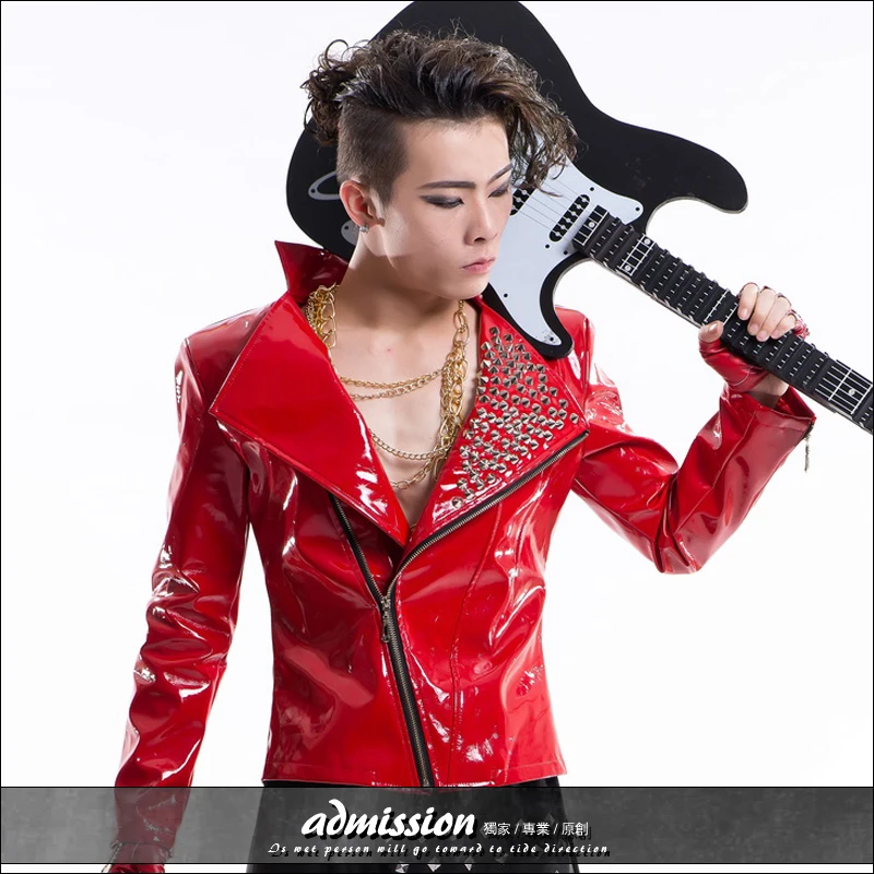 Новинка Корейский ночной клуб бар мужской DJ рок-певец этап личности мужская кожаная куртка костюм быстрая