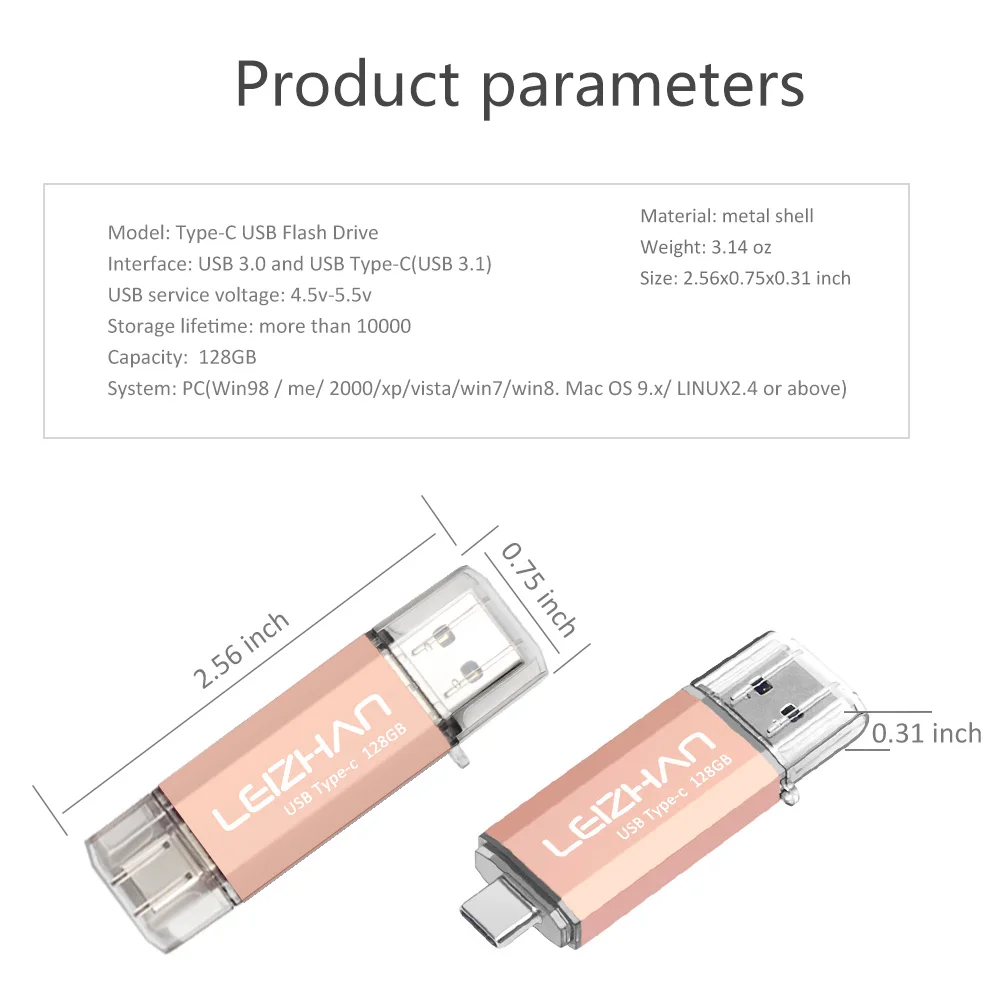 LEIZHAN Новый USB флеш накопитель Type C 256 ГБ 64 Флешка 32 Гб OTG usb 3 0 128g c карта памяти 16 8