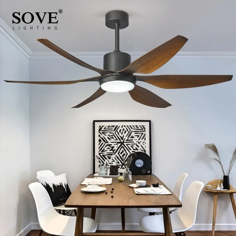 SOVE 66 Inch Modern LED Brown Ceiling With Lights Large Amount Of Wind Living Room DC Ceiling Fan Lamp Remote Control