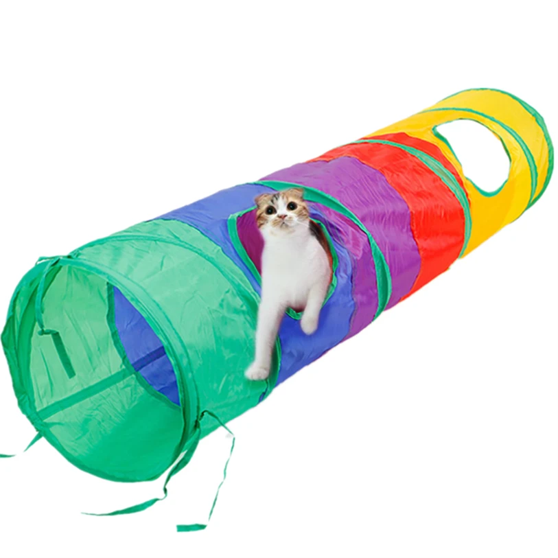 Multicolor Pet Cat Play Tunnel Foldable Cat Tunnel with Ball Kitten Cat Toys Bulk Cat Toys Rabbit Straight Play Tunnel noFB23