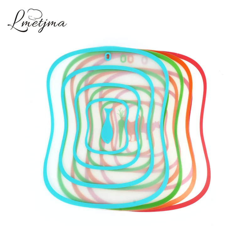 

LMETJMA 4Pcs/lot S M L Plastic Frosted Translucent Chopping Blocks Cutting Fruit Meat Fish Vegetable Chopping Board K0022