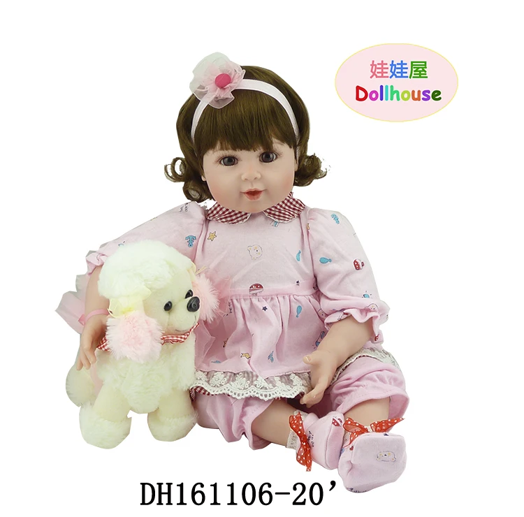 22 Reborn Bonecas Brinquedo Dolls for Girls with Brown Eyes Brown Hair with Pink Soft Clothes