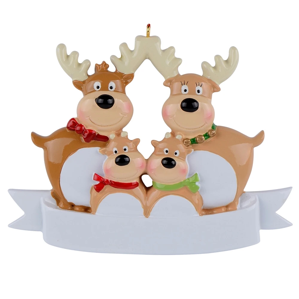 Семья оленей из 4 Смолы Висячие персонализированные рождественские украшения, как для праздника или нового года подарки или украшения дома