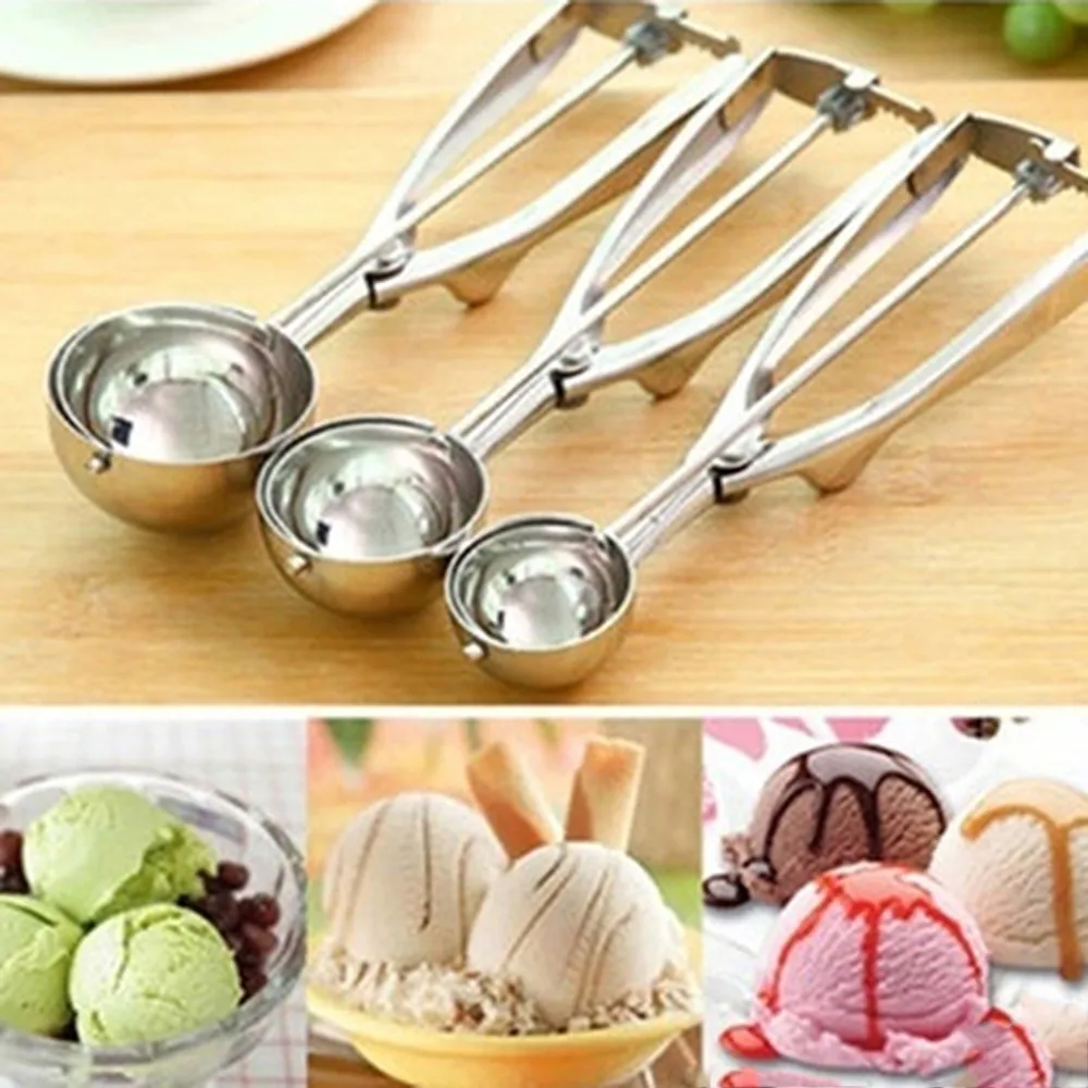 

New Kitchen Ice Cream Mash Potato Scoop Stainless Steel Spoon Spring Handle Kitchen Accessories Wholesale 3 size for choose