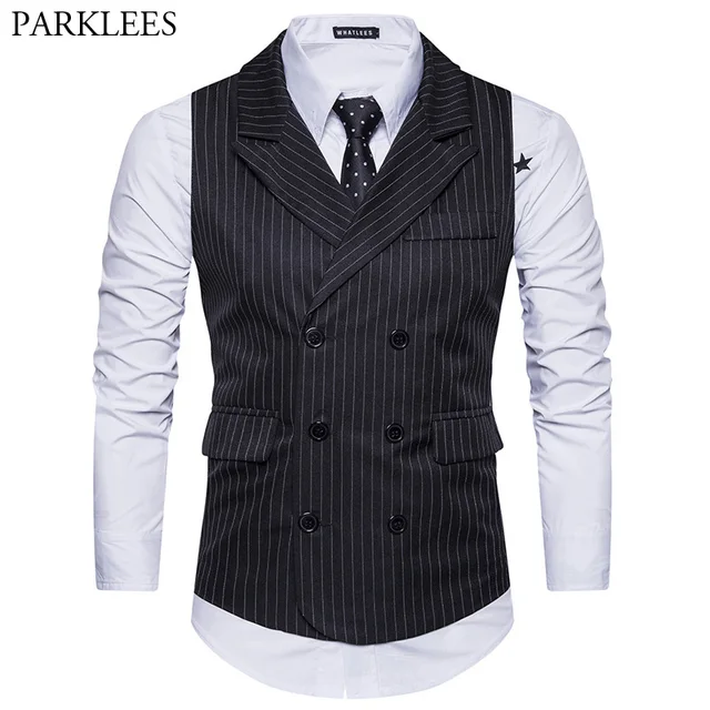 Fashion Vertical Striped Suit Vest Men 2018 New Turn down ...