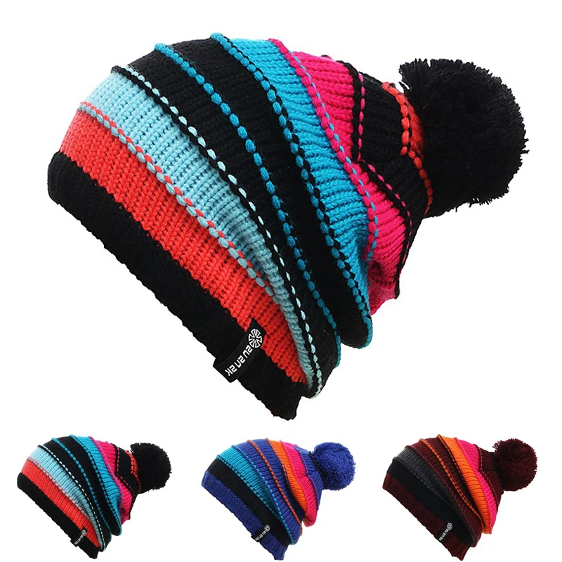 Unisex Men Women Skiing Hats Warm Winter Knitting Skating Skull Cap Hat Beanies Turtleneck Caps Ski Cap Snowboard