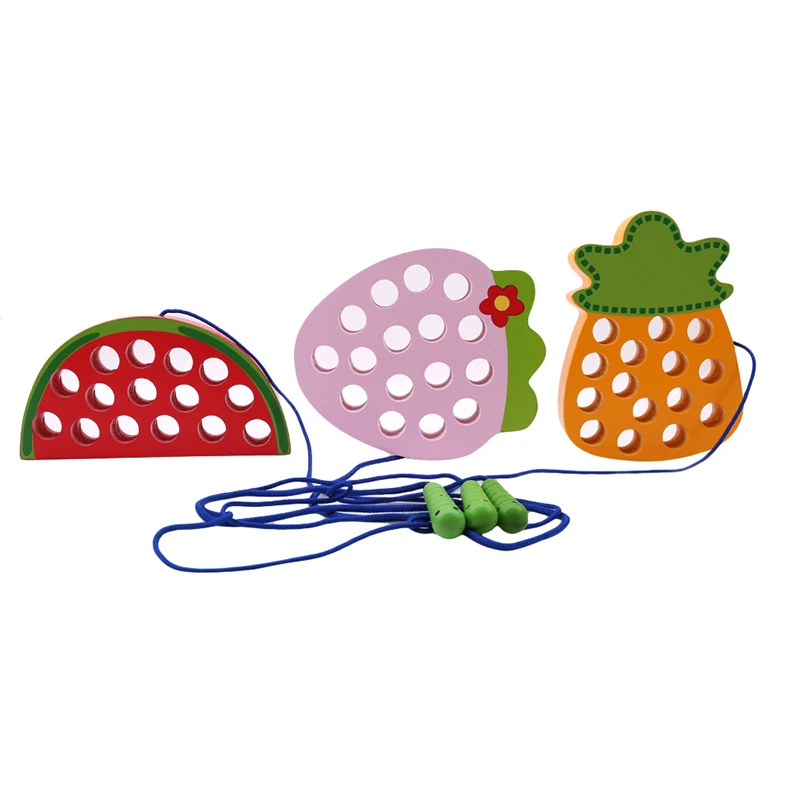 

Baby Fruit Shape Lacing Threading Wooden Block Toy Watermelon Kids Intelligence Development Learning Education Toys For Children