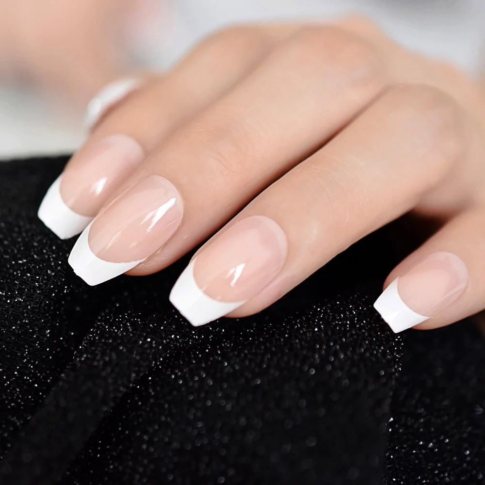 Us 104 27 Offnatural Nude White French Coffin False Fake Nails Press On Flat Ballerina Nails Art Tips Daily Office Finger Wear Manicure 24pcs In