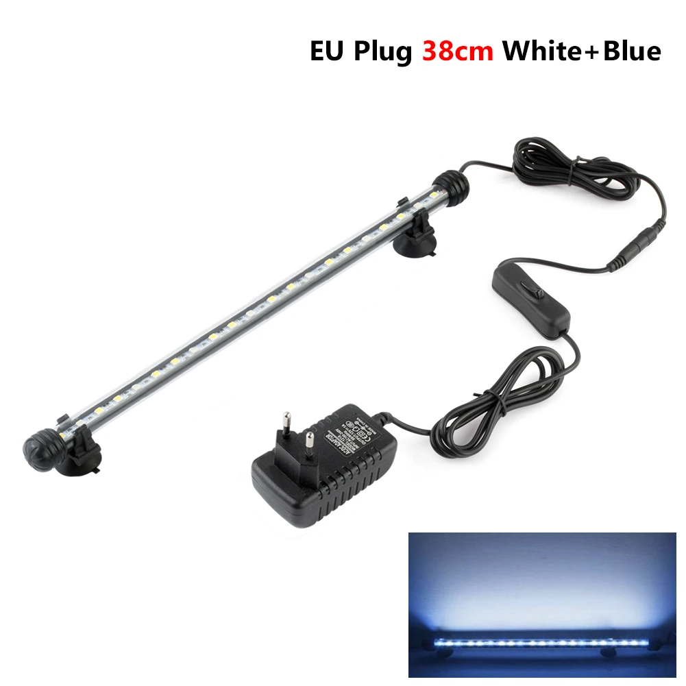 38CM Blue And White Дистанционный светильник для аквариума с европейской вилкой RGB, водонепроницаемый Светодиодный светильник 5050 SMD, погружной светильник для аквариума 18-48 см - Цвет: 38CM Blue And White