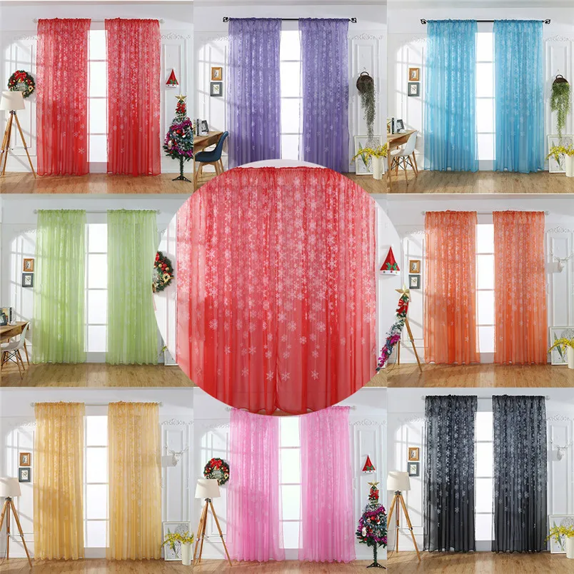 

1PCS Christmas Snowflake Curtain Tulle Window Treatment Voile Drape Valance New Year Decorations Home Decor #3n16#f