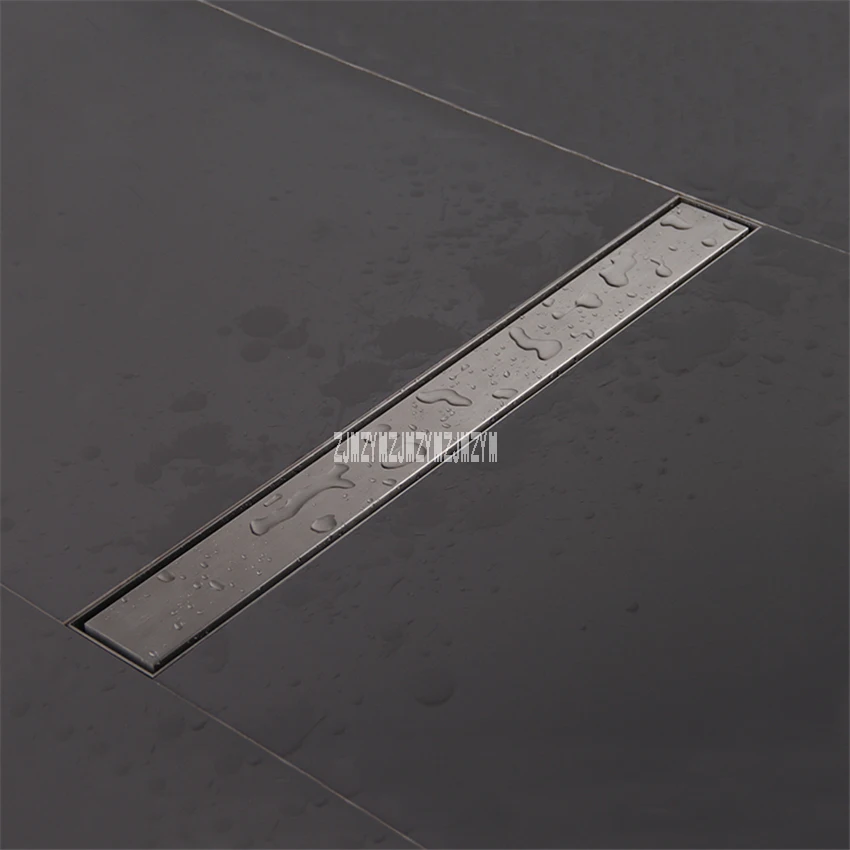 Square Invisible Look Shower Drain Channel Flat Cover Copper Drainage grates Anti-Odor Large-Displacement Shower Tile Drain-Black