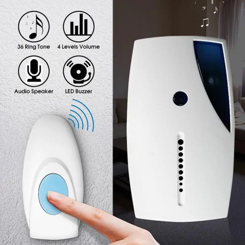 

3V 0.5W 70-110M Range Remote Control Ringing Door Bells Smart LED Indication Wireless Music Door Bell Transmitter+Receiver
