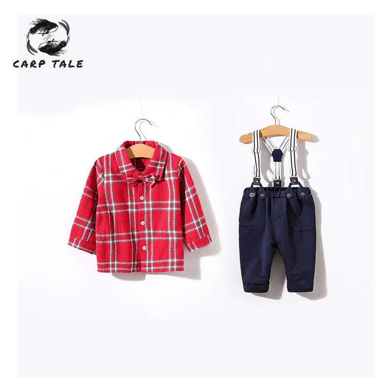 

Newborn clothes new red plaid romper shirt + black trousers male baby female baby clothes suit suit jumpsuit clothing 2019