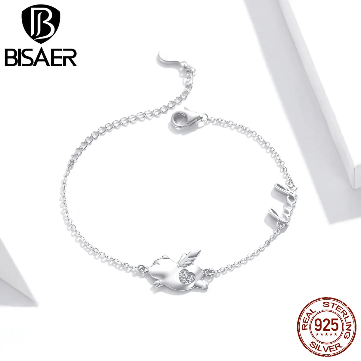 BISAER поросенок серебряные браслеты 925 пробы серебро новая форма поросенок цепочка женский браслет ювелирные изделия из стерлингового серебра EFB022