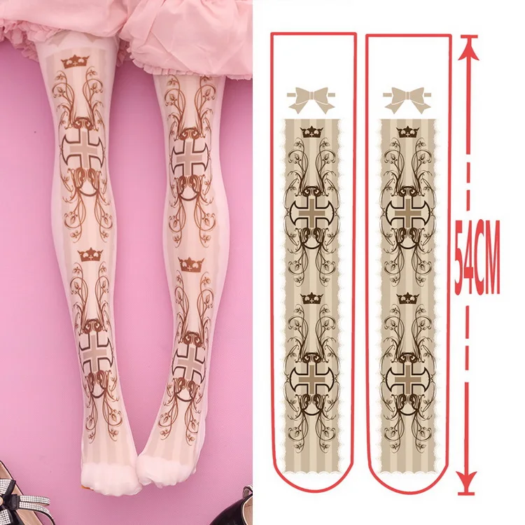 

Adomoe Original Quality Women Thigh High Stockings Female Nylon Plus size Cute Japanese Sweet Print 100D Lovely Lolita Stockings