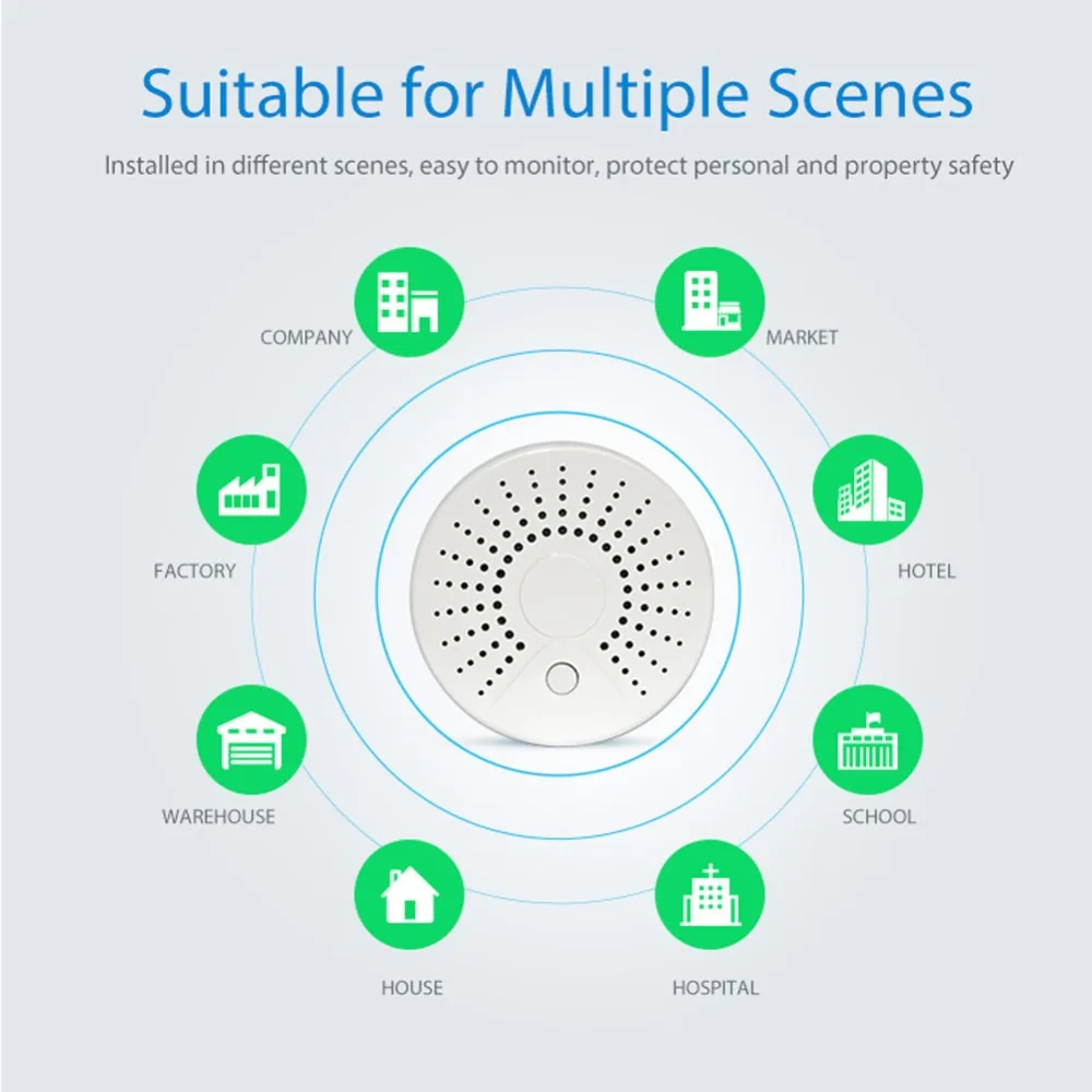 Смарт-Беспроводной WiFi сигнальный датчик дыма Сенсор Батарея Мощность, который управляется через Приложение iOS или Android уведомления