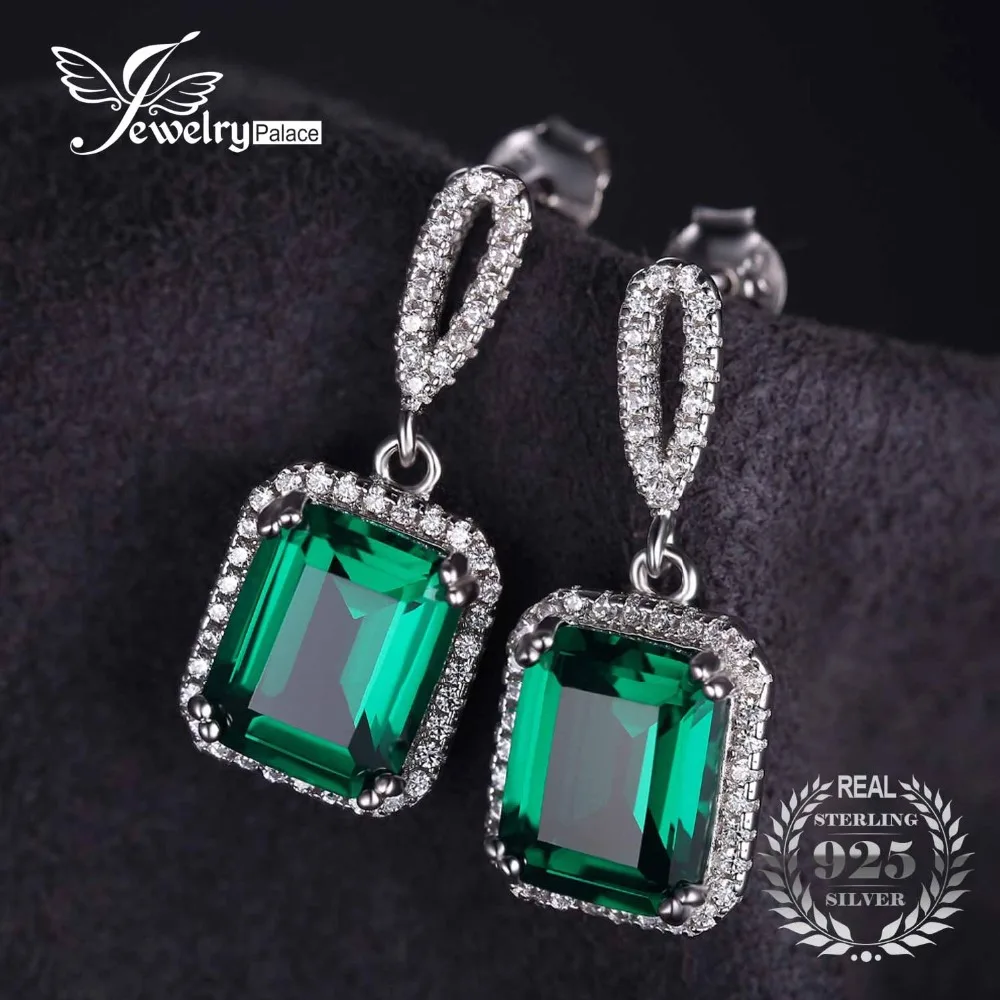 Party Jewelry Luxury 8ct Created Emerald Drop font b Earrings b font Dangle Genuine Real Solid