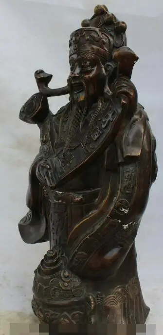 

S1608 22" Chinese Bronze Stand Ru Yi Fu Treasure Bowl Mammon Money Wealth God Statue