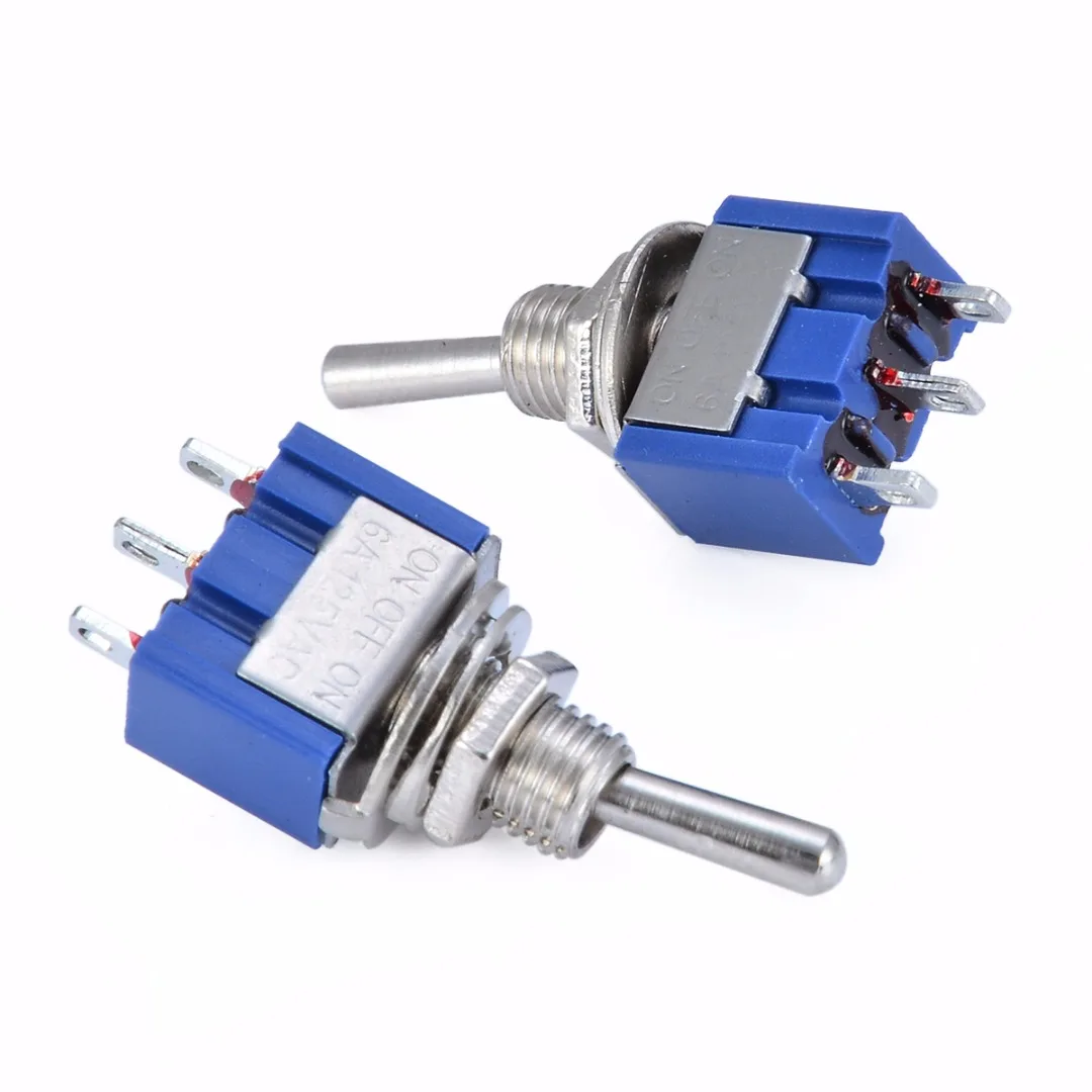 10pcs Dark Blue 3-Position SPST Latching Switches Mini On/Off/On Toggle Switch 6A 125VAC/3A 250VAC For Switching Lights Motors