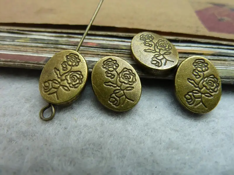30pcs Wholesale Vintage Jewelry Findings And Components Antique Bronze Flower Oval Alloy Beads