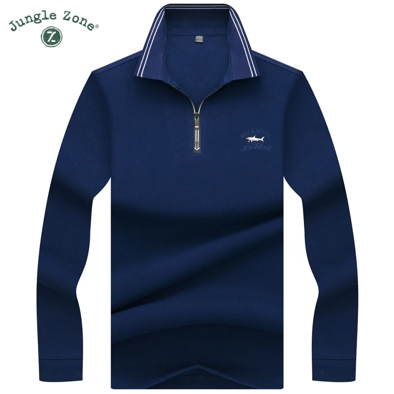 

2019 new High Quality solid color Polo shirt Business Casual Polos 3D embroidery Men's long sleeve polo shirts menpolos 8907
