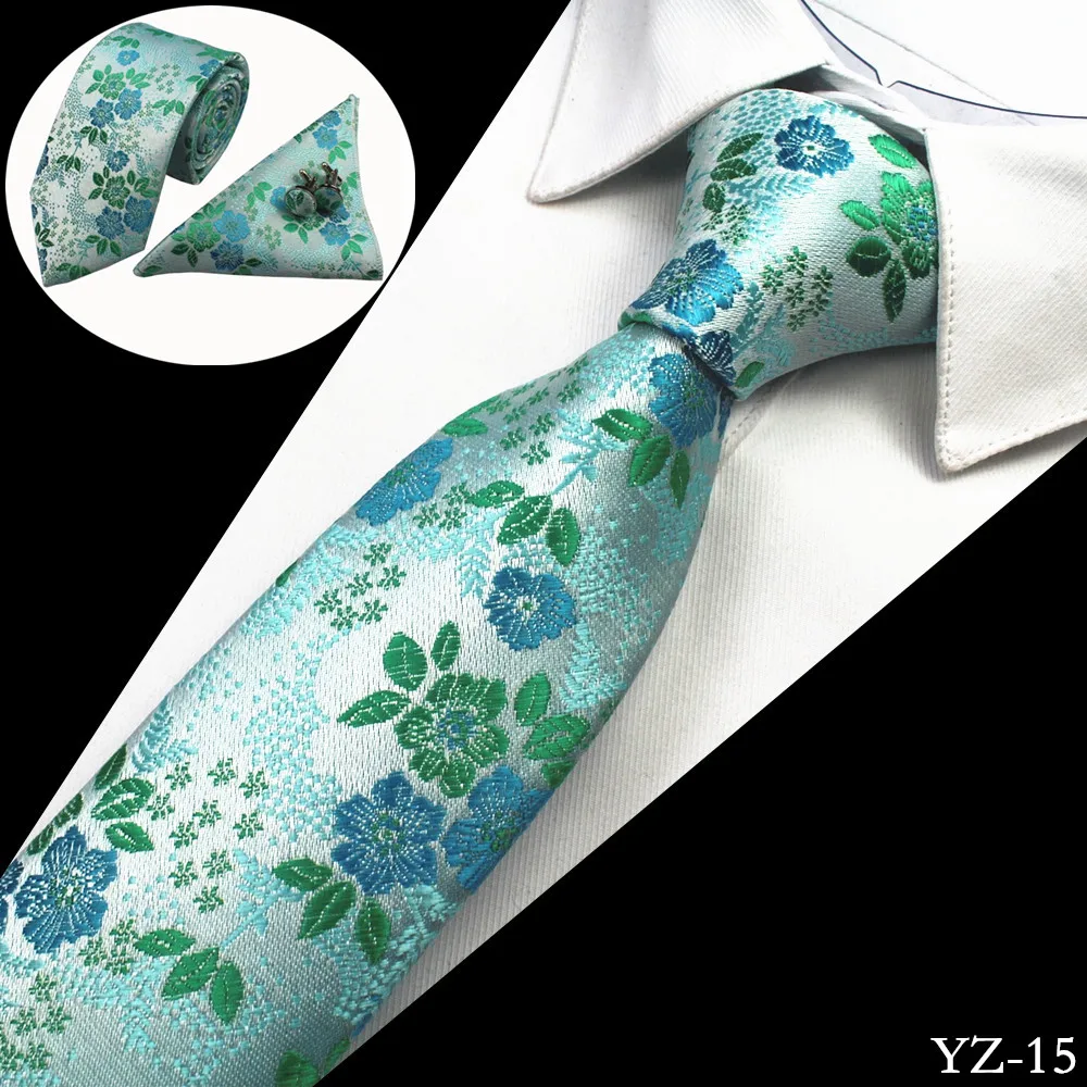 GUSLESON Pánské kravaty Floral 100% hedvábí Jacquard tkané kravaty Gravata Corbatas Hanky ​​manžetové knoflíčky Kravata set pro muže Formální svatební párty