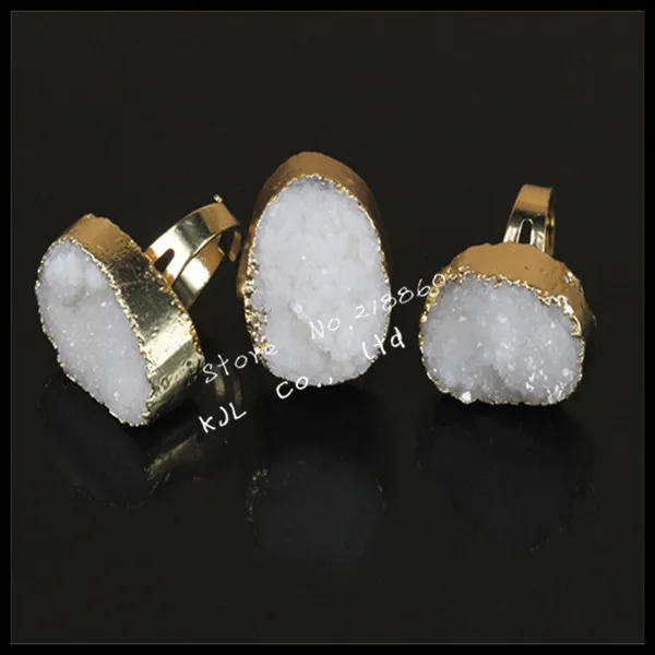 1 шт 2015 Горячая Мода натуральный белый кристалл drusy druzy Камень Кулон Кольцо