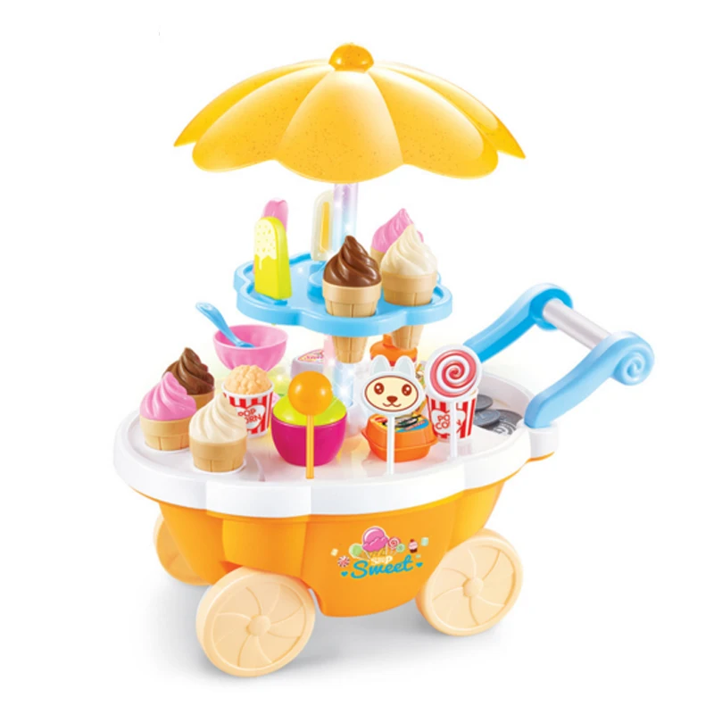 39 Pcs Simulation Carts Girl Mini Candy Cart Ice Cream Shop Supermarket Barbecue Children s Toys Playing Home Baby Toys