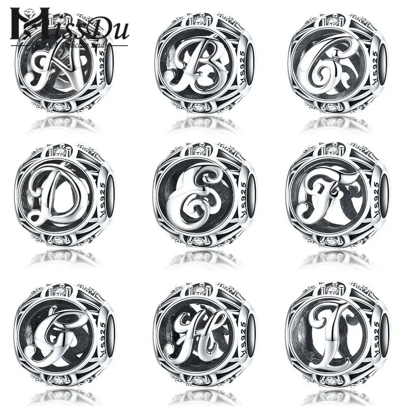 

Hot Sale 925 Sterling Silver Letter Collection A to Z Alphabet Charms Beads fit Women Charm Bracelet DIY Jewelry Making