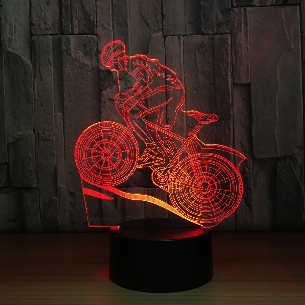 

Riding Mountain Bike 3D Night Light 3D illusion Lamp 7 Color Changing LED Night Light Usb Table Lamp As Home Decoration Light
