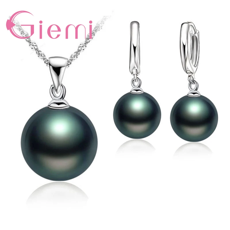3 цвета на выбор, белый/черный/розовый жемчужный комплект ювелирных изделий, роскошное 925 пробы Серебряное ожерелье с подвеской, Комплект сережек для женщин, подарок