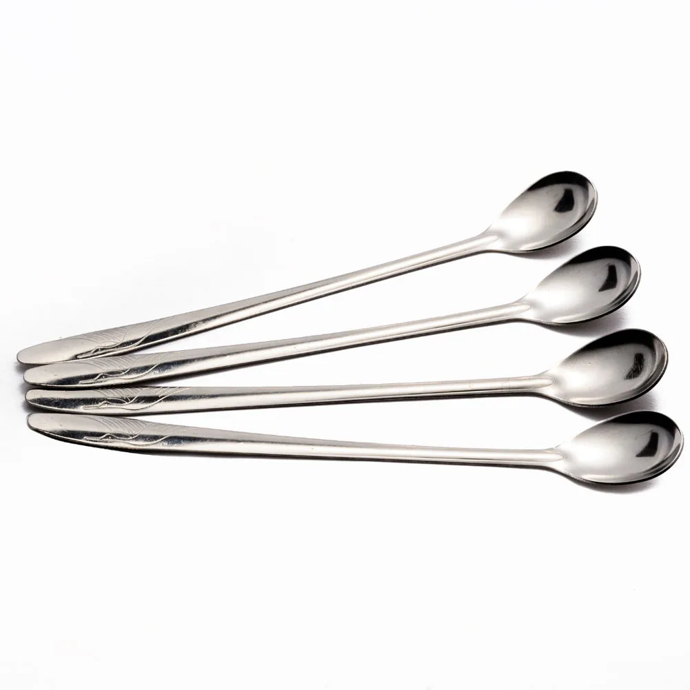 4Pcs Long Handle Stainless Steel Tea Coffee Spoon Cocktail Ice Cream