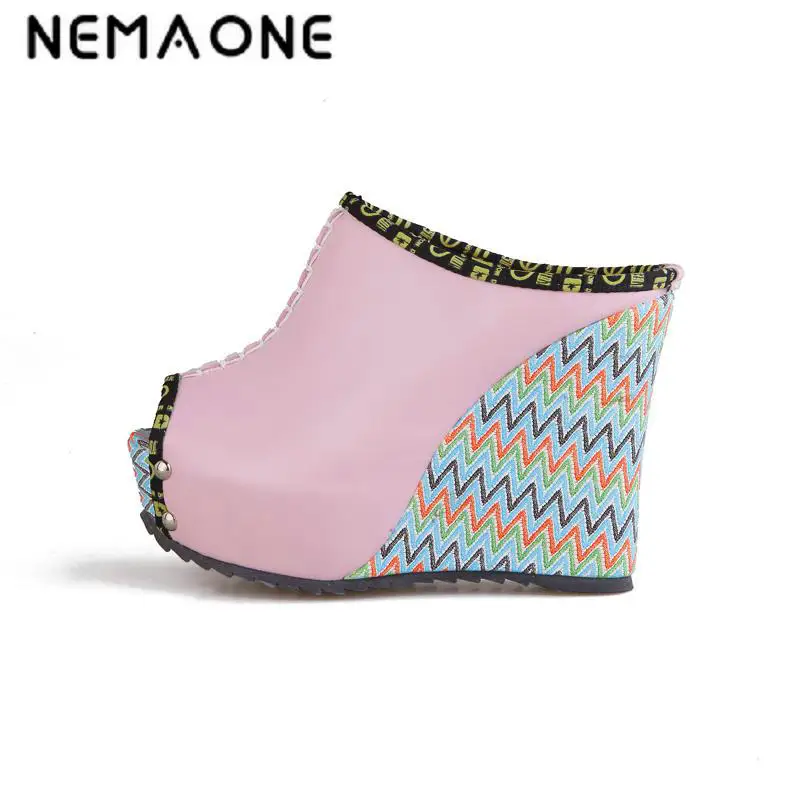 

NEMAONE 2017 New Women's Flip Flops Sweet High Wedges Shoes Skid Women Sandals Platform Sandals Shoes Woman Slippers