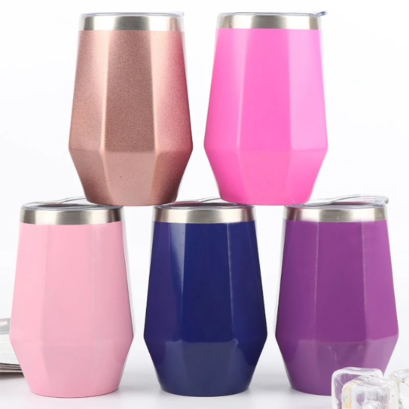 

12OZ Stainless Steel Vacuum Wine Flask Diamond Egg Shape Car Mug Coffee Water thermos Bottle Milk Thermo Thermal Mug Tumbler