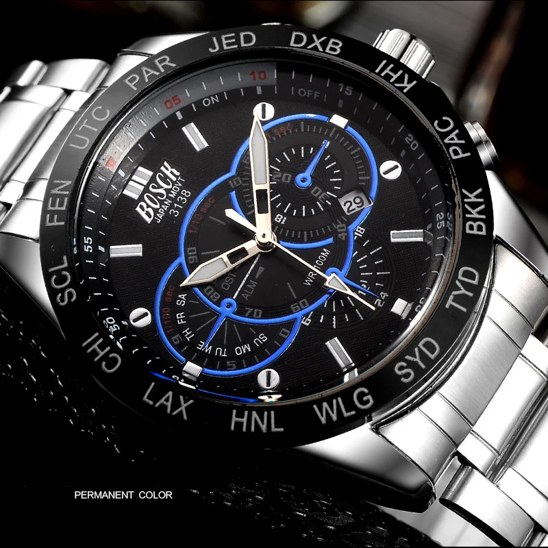 

BOSCK Fashion Brand Men Sport Quartz Watch Steel Band Calendar Business Watches Waterproof Male Clock Sports relogio masculino