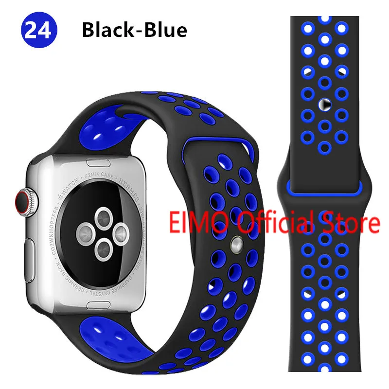 Ремешок для Apple Watch, 44 мм, 40 мм, 42 мм, 38 мм, iwatch series 5, 4, 3, 2, 1, спортивный силиконовый браслет, ремешок для часов, аксессуары для часов - Цвет ремешка: black blue 24