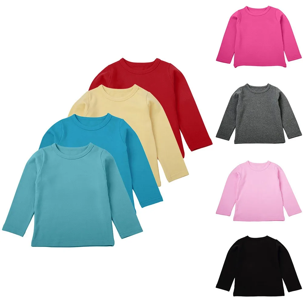 

MUQGEW Children Autumn T Shirt Kid Baby Girls Boys Catoon Solid T-shirt Tops Toddler Kids Long Sleeve Shirts Tee Casual Clothes