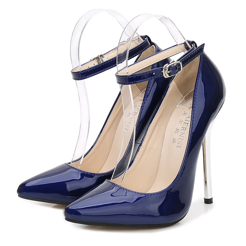 MAIERNISI/ г., пикантные женские туфли на высоком каблуке туфли на высоком тонком каблуке 13 см с металлическим покрытием женские тонкие туфли с острым носком - Цвет: blue with belt