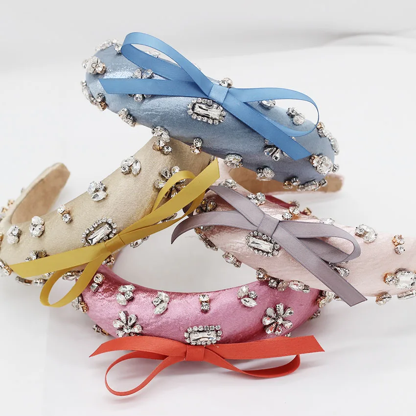 Baratos Vincha barroca de lujo de moda con lazo y diamantes de imitación para el cabello para niñas y mujeres accesorios para el cabello 965
