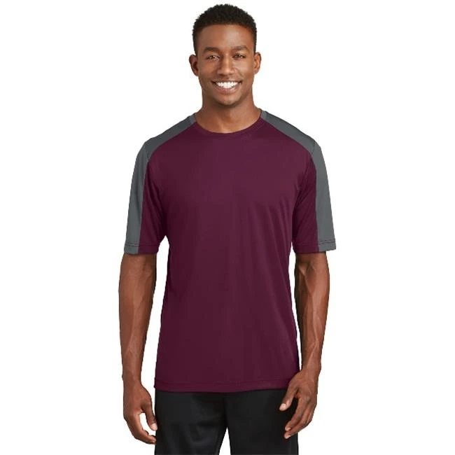 Sport-Tek ST354 PosiCharge Competitor Sleeve-Blocked Tee Maroon & Iron Grey - Extra Large