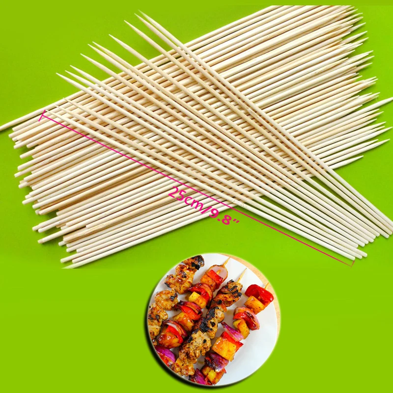 New 100pcs/lot thin bamboo sticks Bamboo Skewers Disposable Sticks BBQ Accessories Camping Picnic BBQ Bamboo Skewer 25cmx3mm