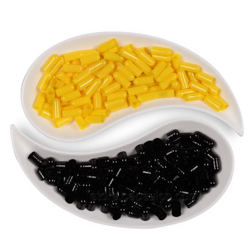 

Size 00 , 5000 Pieces / Carton, Empty Joined Gelatin Capsules Dark & Yellow Colored