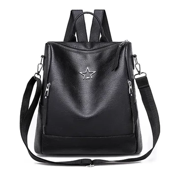 

2019 High Quality Leather Backpack For Women Black Fashion Korean Solid Color Waterproof Vintage Travel Girl School Shoulder Bag