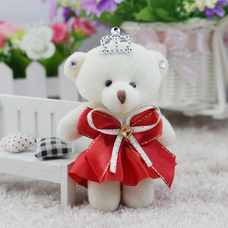 

NEW 12CM 12pcs/lot pp cotton kid toys plush doll mini teddy bear flower bouquets bear for wedding Christmas gift key pendant